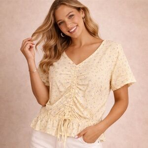 SO Goods for Life Yellow Floral Ruched Crop Top Size M